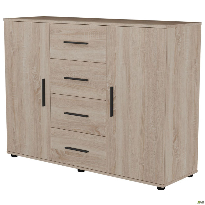Комод City-423 четыре ящика две двери (1340х420х1000Н) Дуб Сонома AMF