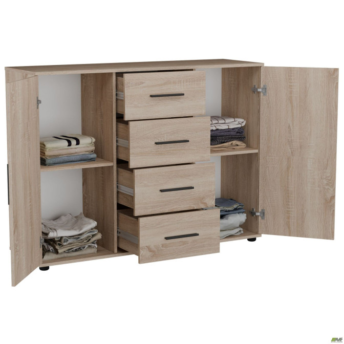 Комод City-423 четыре ящика две двери (1340х420х1000Н) Дуб Сонома AMF