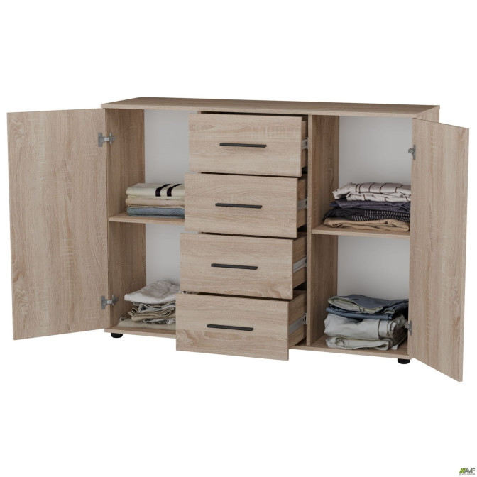 Комод City-423 четыре ящика две двери (1340х420х1000Н) Дуб Сонома AMF