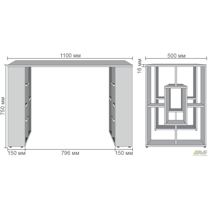 Стол City-101 с полками (1100х500х750Н) Белый  AMF