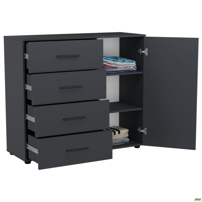 Комод City-421R четыре ящика одна дверь (1120х420х1000Н) Антрацит AMF