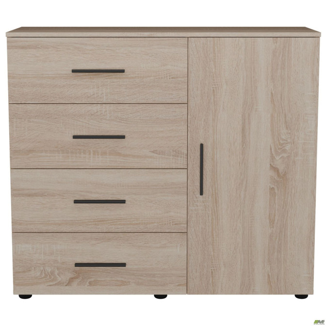 Комод City-421R четыре ящика одна дверь (1120х420х1000Н) Дуб Сонома AMF
