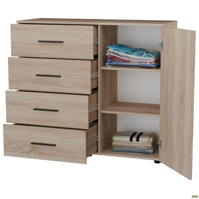 Комод City-421R четыре ящика одна дверь (1120х420х1000Н) Дуб Сонома AMF