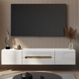 Тумба под ТВ навесная Глянец Белый / Дуб Аппалачи Бьянко Мир Мебели