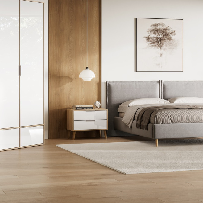 Тумба приліжкова 2Ящ Олівія / Olivia Глянець Білий - Кремона Дуб MiroMark OV-52-WB