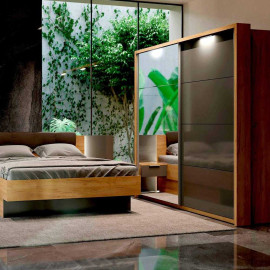 Спальня Луна Шкаф-купе Мат Лава Зеркало Кровать 1,6 с ящиками две прикроватные тумбы 2Шх Комод 3Шх Зеркало 100х80 MiroMark