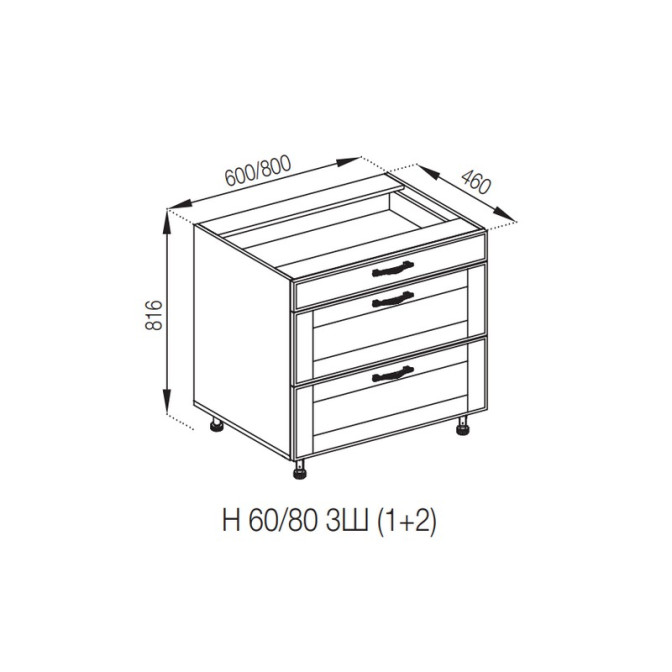 Кухонная секция нижняя Н 60 3Ш (1 + 2) LUX Доминика Мир мебели