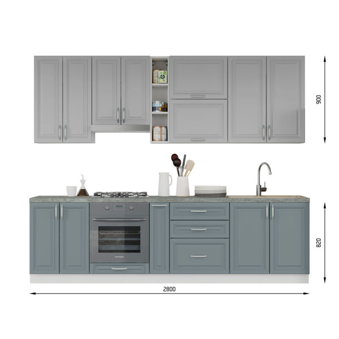 Кухня готова МДФ Бріджіт 2,8 м фарба H900 вбудована плита, вбудована витяжка, з ручками Senam