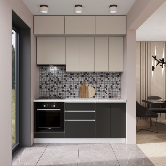 Кухня готова МДФ Каста 1,8 м Kastamonu H720 вбудована плита, вбудована витяжка, з антресолями, відкриття за рахунок фасаду Senam