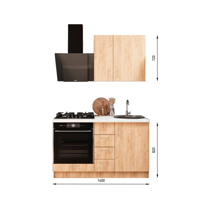 Кухня готова ДСП 2 Класик 1,4 м вбудована плита, окрема витяжка, з ручками Senam