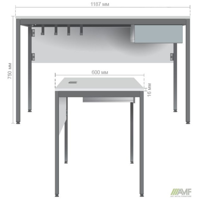 Стіл Осло із ящиком (1187х600х750) чорний графіт, Білий AMF