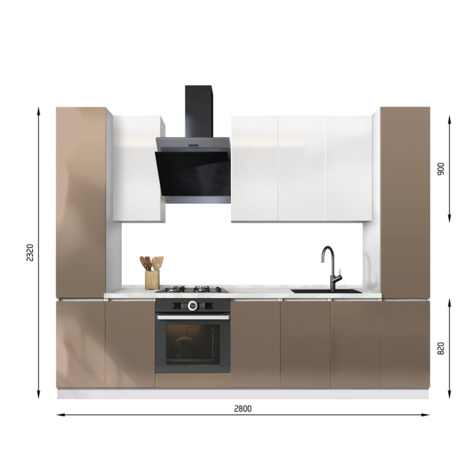 Кухня готовая МДФ Каста 2,8 м Kastamonu H900 встроенная плита, отдельная вытяжка, открытие за счет фасада Senam