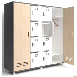 Шкаф Locker (1850х550х1827) Антрацит / Фанера / Белый супермат / Опора Сигма Черный графит AMF