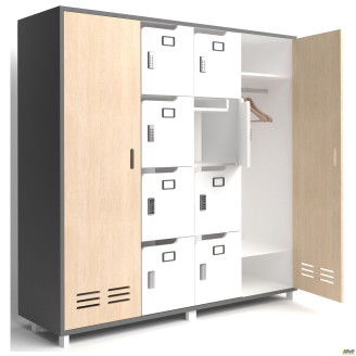 Шкаф Locker (1850х550х1827) Антрацит / Фанера / Белый супермат / Опора Сигма Черный графит AMF