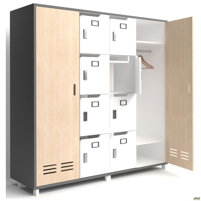 Шкаф Locker (1850х550х1827) Антрацит / Фанера / Белый супермат / Опора Сигма Черный графит AMF