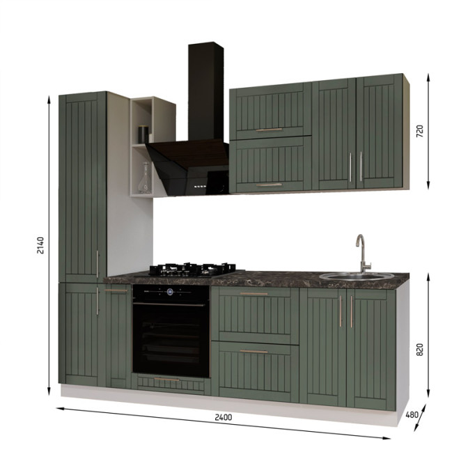 Кухня готова МДФ Прованс 2,4 м фарба вбудована плита, окрема витяжка, з ручками Senam