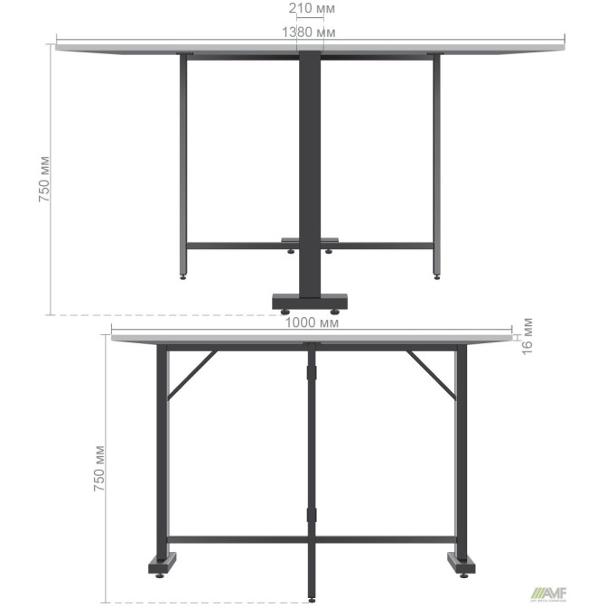 Стол раскладной Fold 2 FL2 1400 (1380/210х1000х750Н) Черный / Антрацит AMF