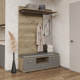 Прихожая Бруна Дуб Белый / Серая Мышка Мир Мебели