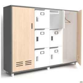 Шафа Locker (1850х420х1400) Антрацит / Фанера / Білий супермат / Опора Сигма Чорний графіт AMF