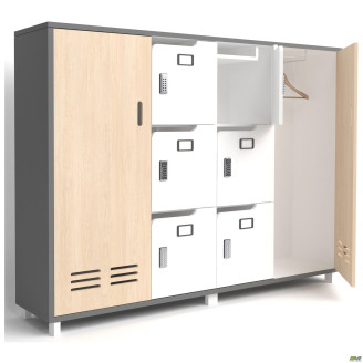 Шкаф Locker (1850х420х1400) Антрацит / Фанера / Белый супермат / Опора Сигма Черный графит AMF