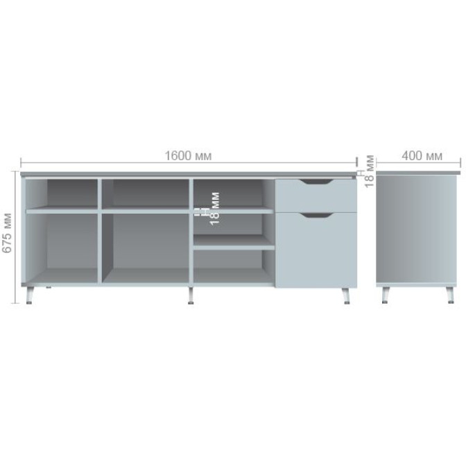 Тумба стационарная Delta DL-402R (1600х400х675мм) Блэквуд Ячменный / Опора Белый беж AMF
