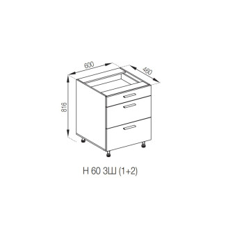 Кухонная секция нижняя Н 60 3Ш (1 + 2) FAVORIT Бьянка Мир мебели 